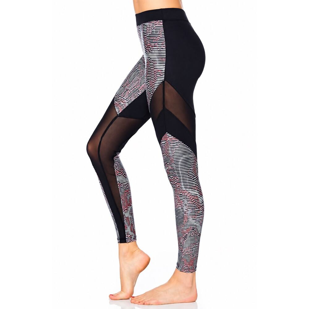 KORAL Womens Frame Sheer Panel Compression Black Printed Yoga Leggings XS